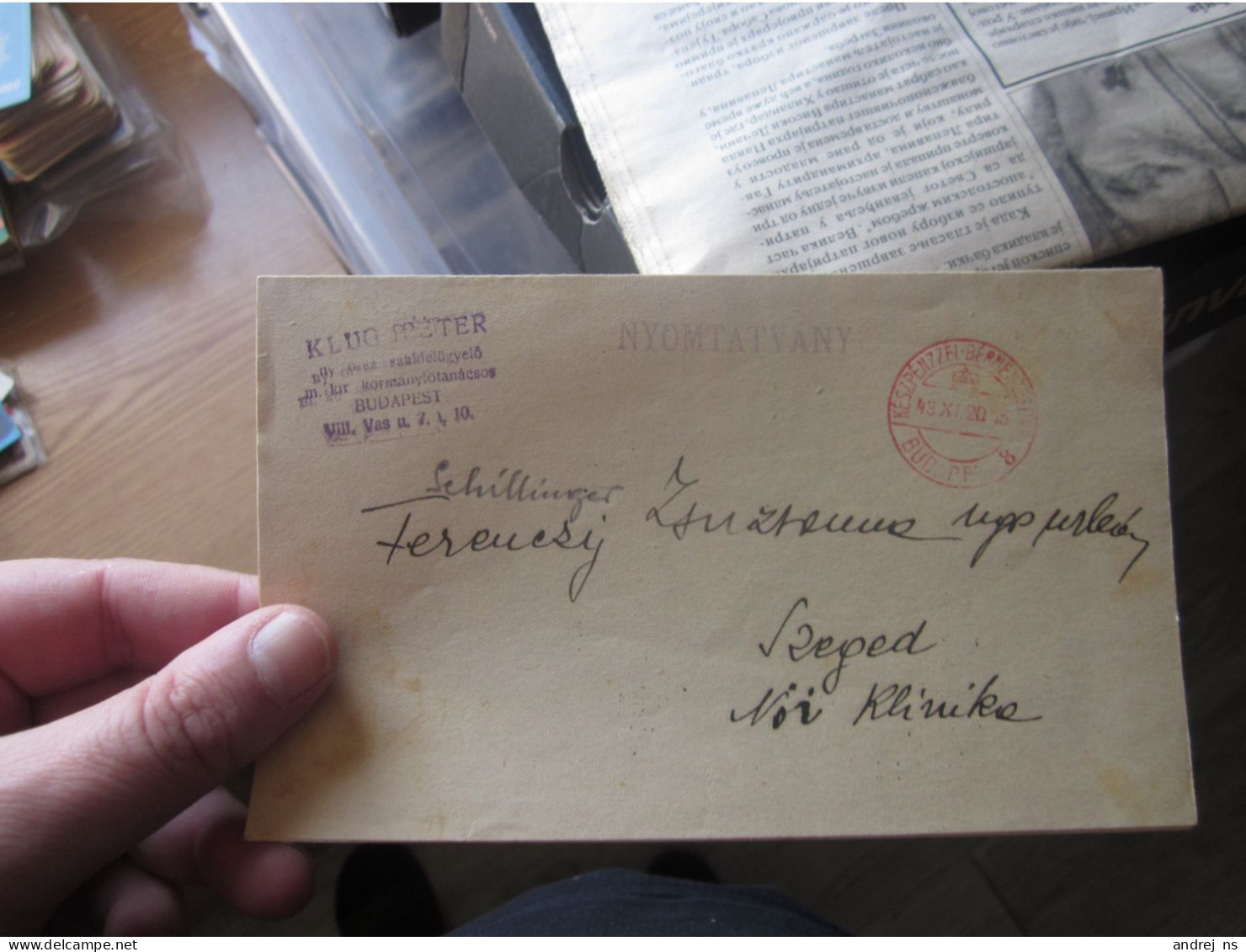 Nyomtatvany Kezpenzel Bermentesitett Budapest To Szeged 1943 Red Seal Porto - Covers & Documents