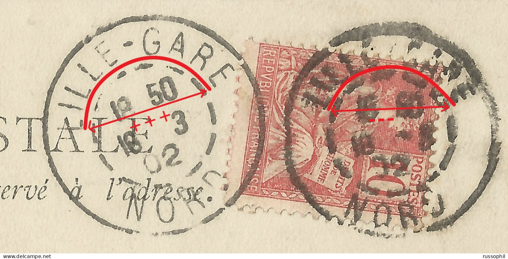 FRANCE - 59 - A3 PAIRED DAGUIN LIILE GARE - 1 CDS LARGE & 1 CDS SMALL CAPS LETTER - 1902 - Covers & Documents