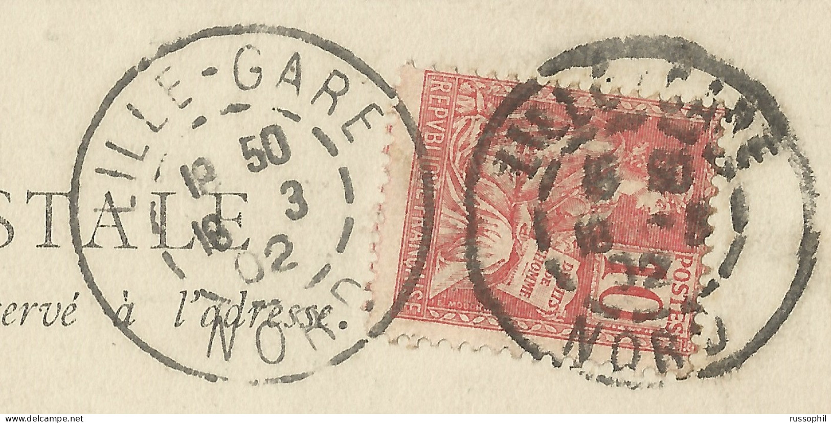 FRANCE - 59 - A3 PAIRED DAGUIN LIILE GARE - 1 CDS LARGE & 1 CDS SMALL CAPS LETTER - 1902 - Cartas & Documentos
