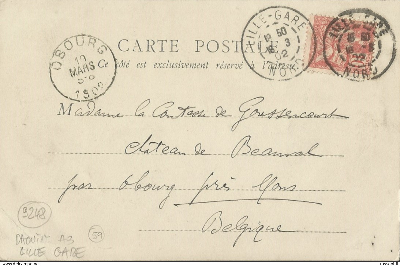 FRANCE - 59 - A3 PAIRED DAGUIN LIILE GARE - 1 CDS LARGE & 1 CDS SMALL CAPS LETTER - 1902 - Cartas & Documentos