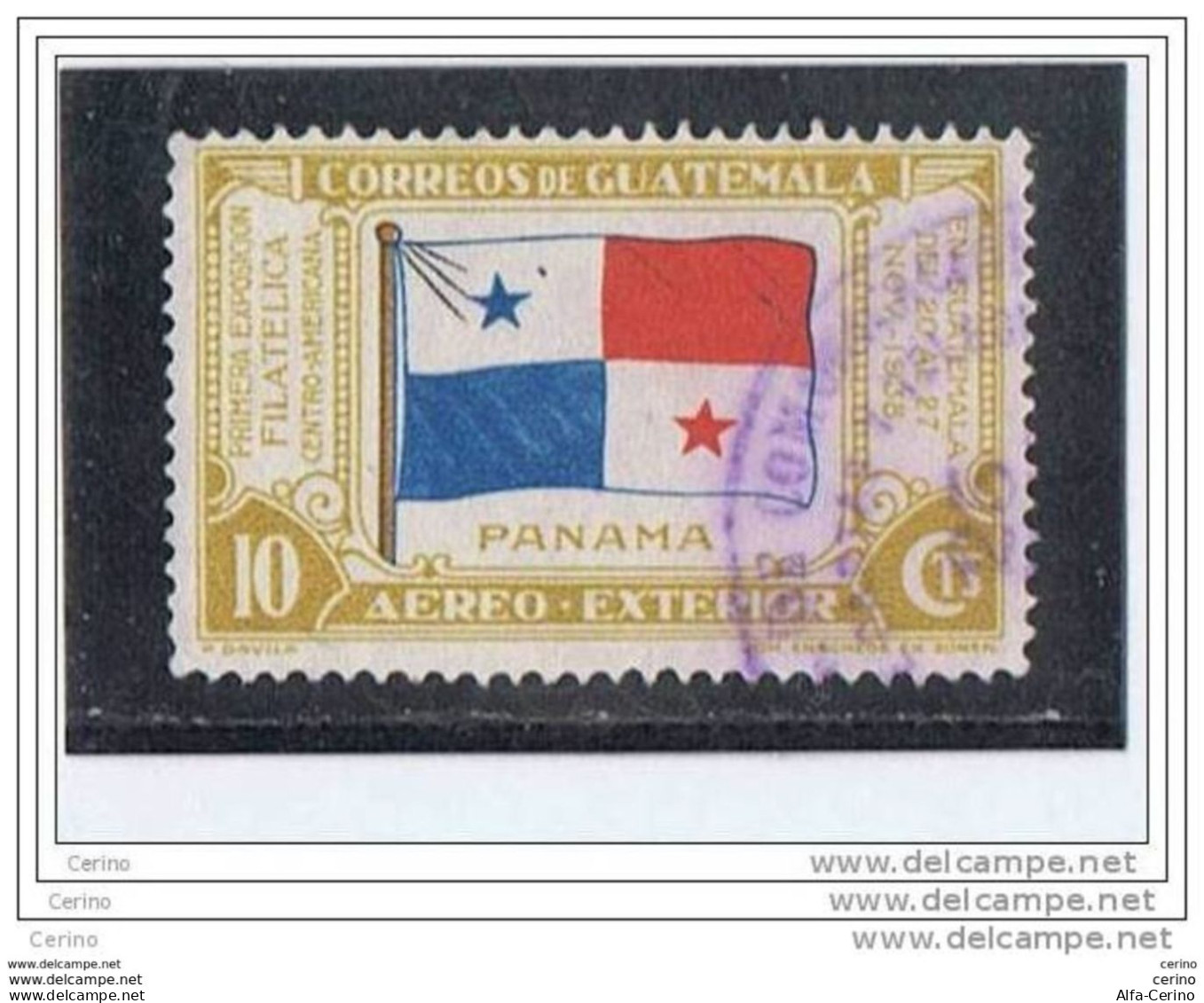 GUATEMALA:  1938  P.A.  I° ESPOSIZIONE  FILATELICA  -  10 C. POLICROMO  US. -  YV/TELL. 102 - Guatemala