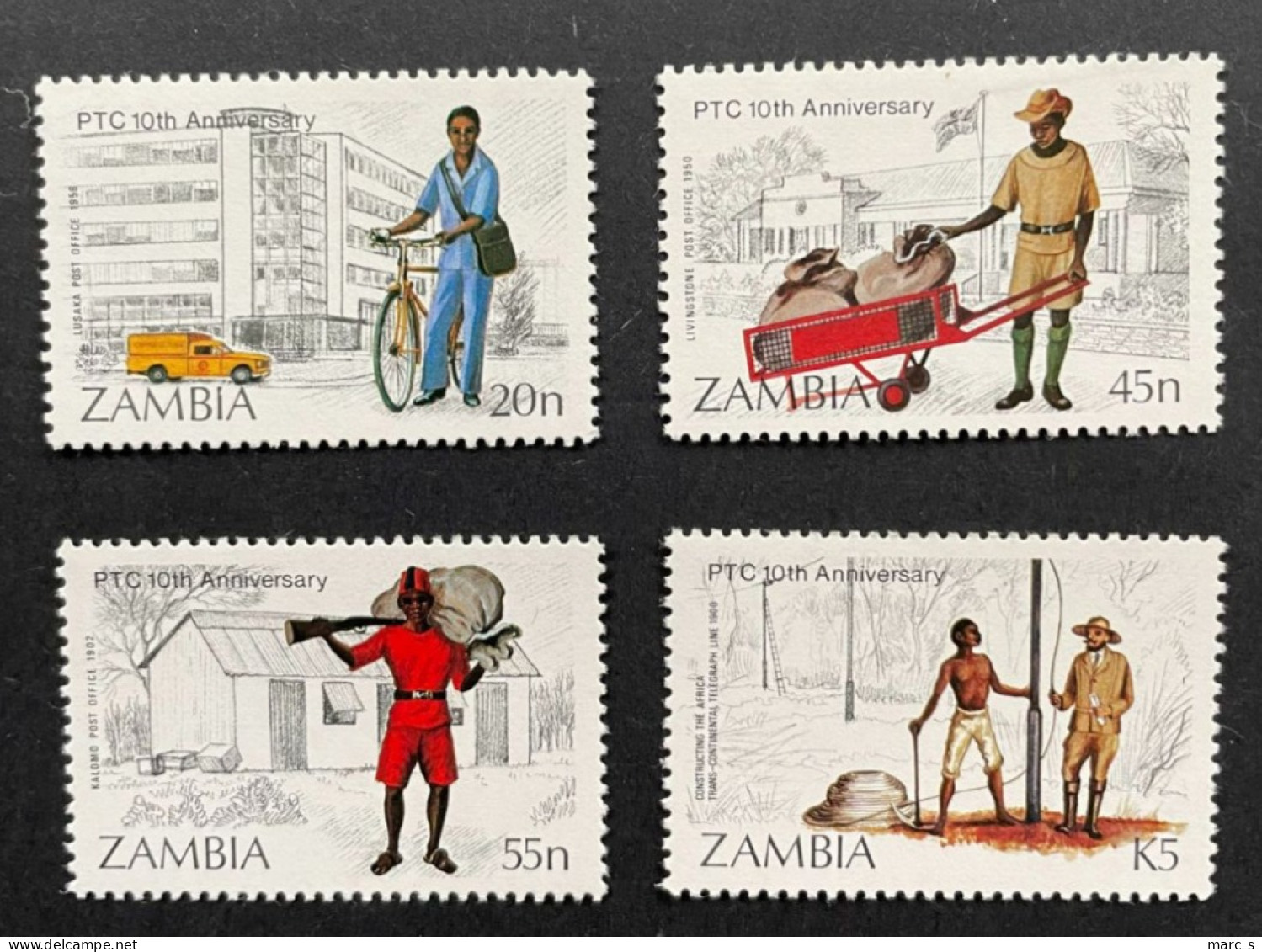 ZAMBIA  SAMBIA 1985 - NEUF**/MNH - LUXE Série Complète Mi 341 / 344 - YT 332 / 335 - PTC POST POSTE -RARE - Zambie (1965-...)