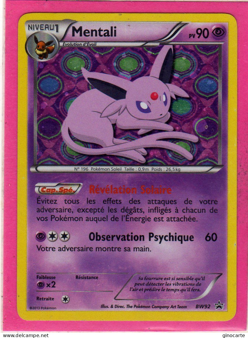 Carte Pokemon Francaise 2013 Noir Et Blanc Promos BW92 Mentali 90pv Holo Bon Etat - Promos