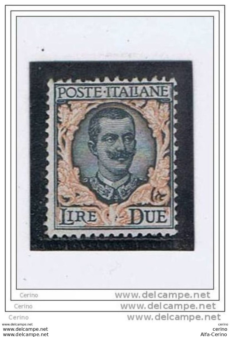 REGNO:  1923  FLOREALE  -  £. 2  VERDE  GRIGIO  E  ARANCIO  N. -  SASS. 150 - Neufs