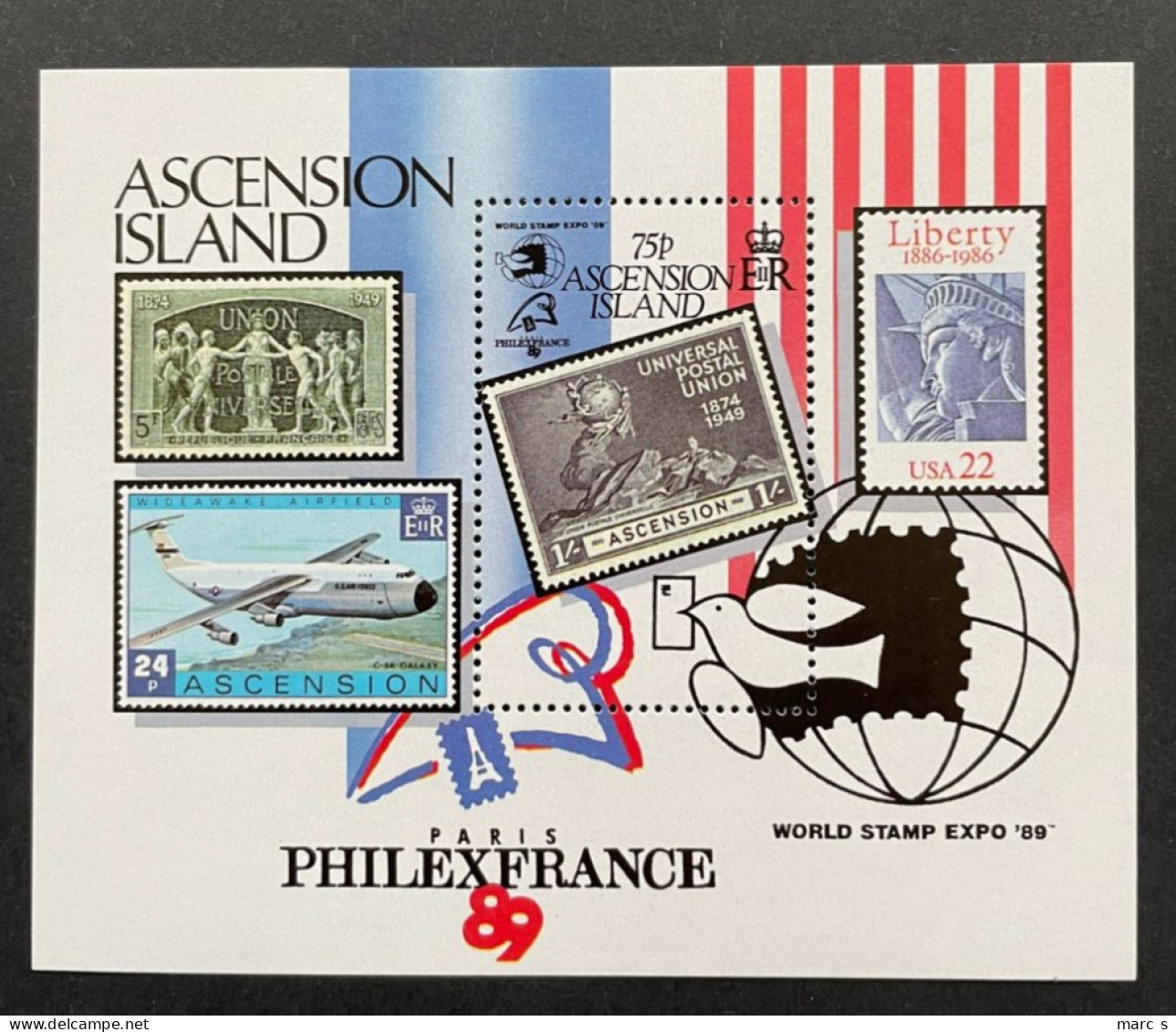 ASCENSION 1989 - NEUF**/MNH - LUXE - SHEET BLOC Mi BL 19 - YT BF 20 - PHILEXFRANCE - Ascensión