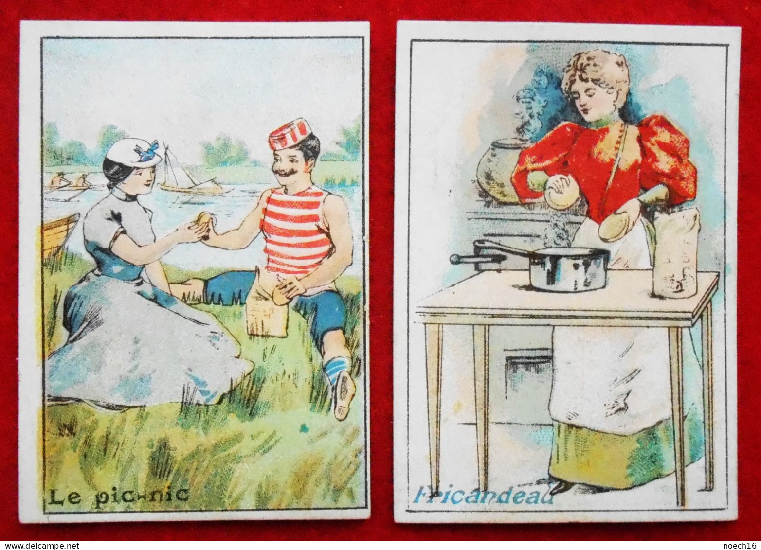 2 Chromos Publicité.Veen & Cie,  Anvers. Biscottes Hollandaises. Pic-Nic, Fricandeau - Other & Unclassified