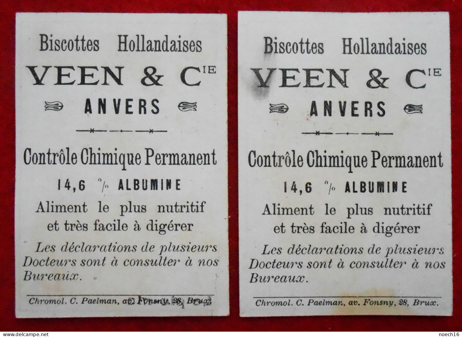 2 Chromos Publicité.Veen & Cie,  Anvers. Biscottes Hollandaises. Pic-Nic, Fricandeau - Other & Unclassified