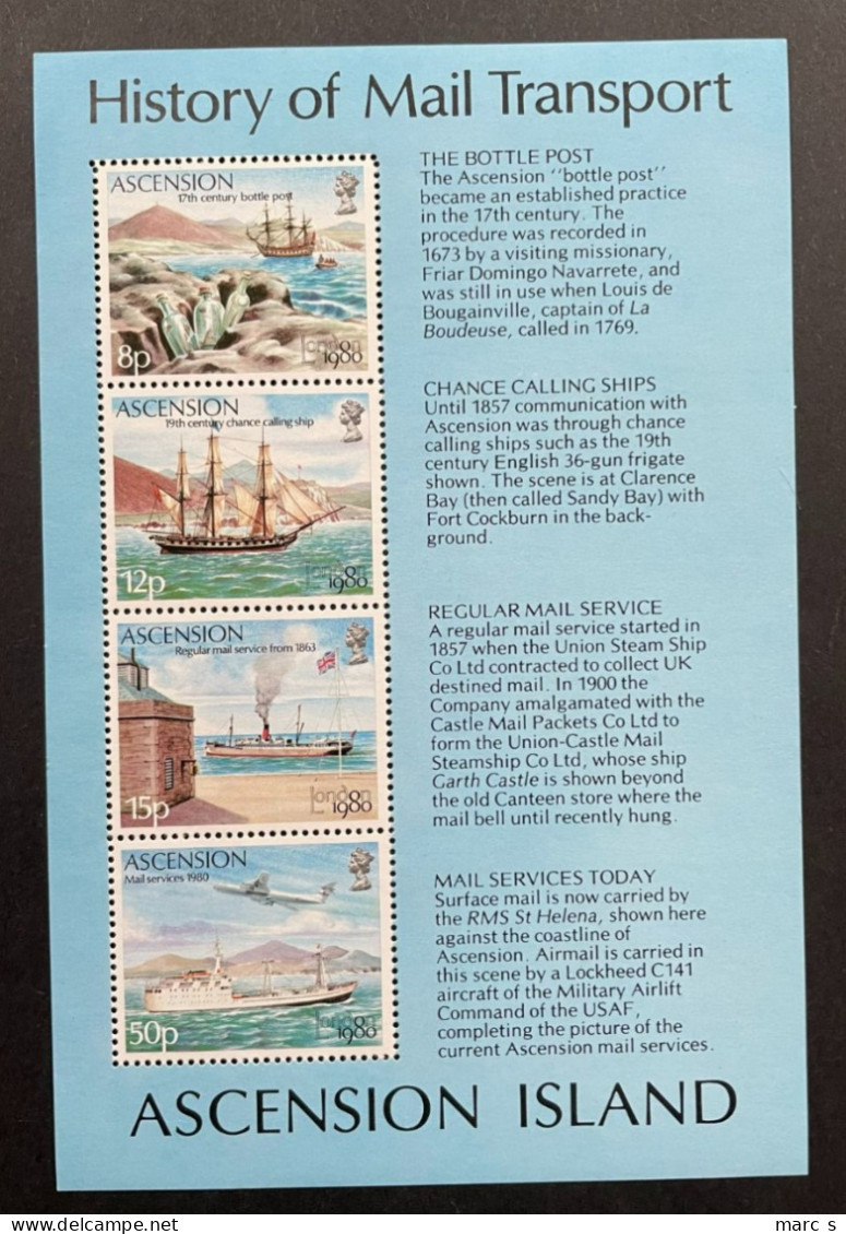 ASCENSION 1980 - NEUF**/MNH - LUXE - SHEET BLOC Mi BL 11 - YT BF 11 - LONDON 80 - BATEAUX SHIPS - Ascension