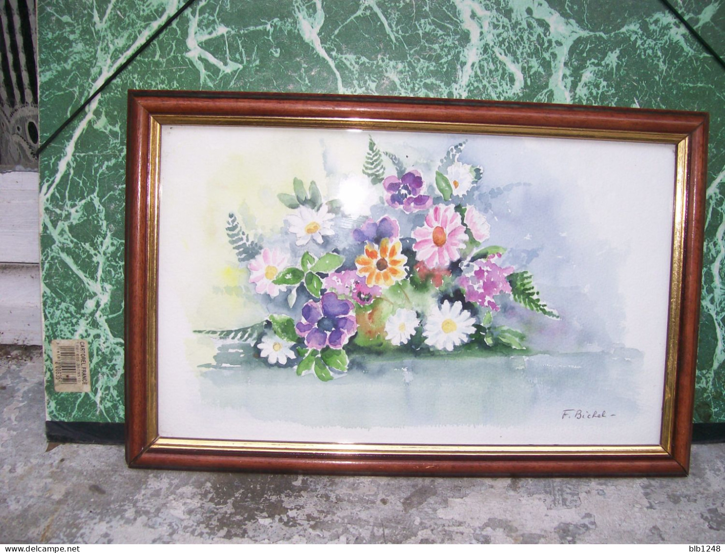 Art & Antiquités > Tableaux > Bouquet De Fleurs Veritable Aquarelle De F Bichel - Wasserfarben