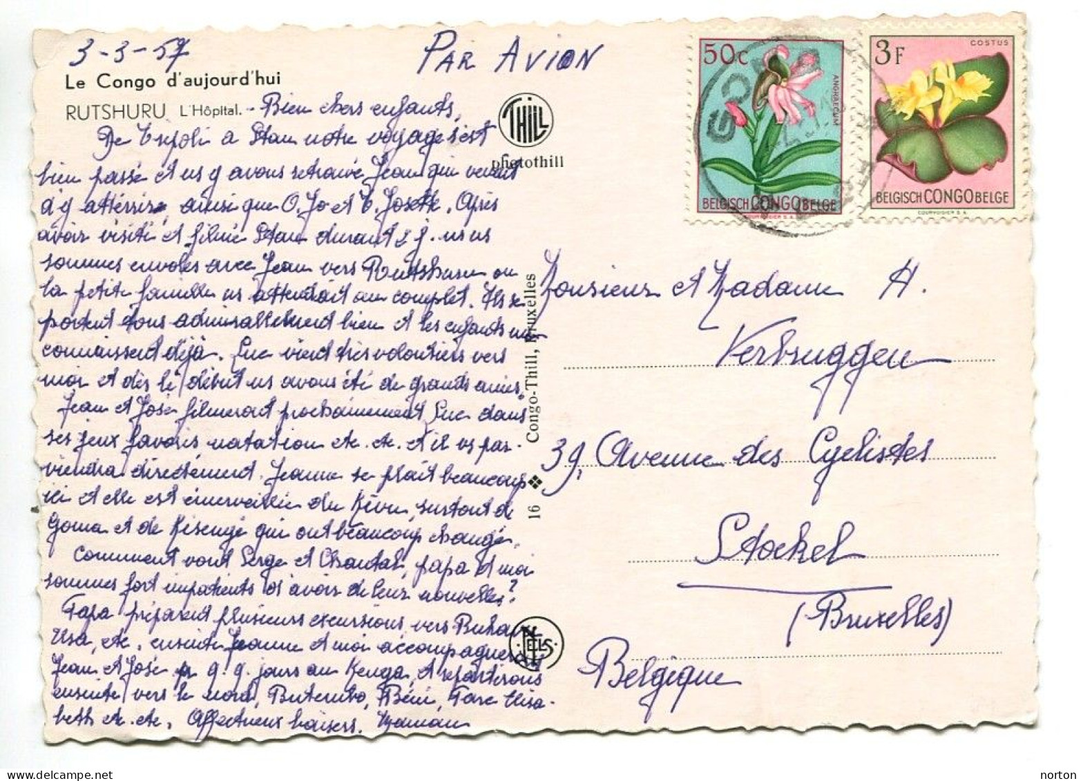 Congo Goma Oblit. Keach 8A2 Sur C.O.B. 307 + 314 Sur Carte Postale Vers Stockel Le 03/03/1957 - Brieven En Documenten