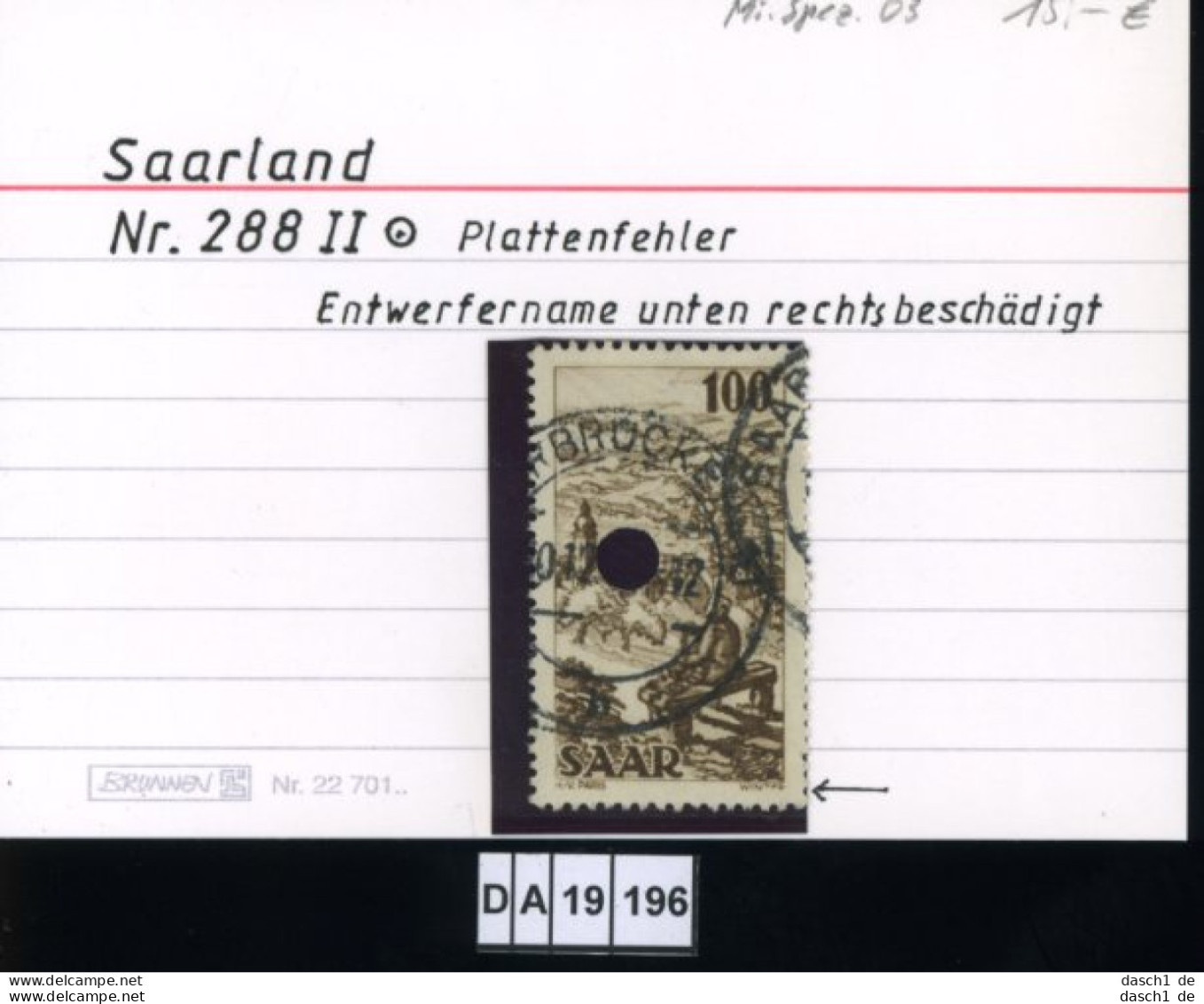 Saarland , 288 II , PLF / Abart - Siehe Foto - Marke Gelocht - Used Stamps