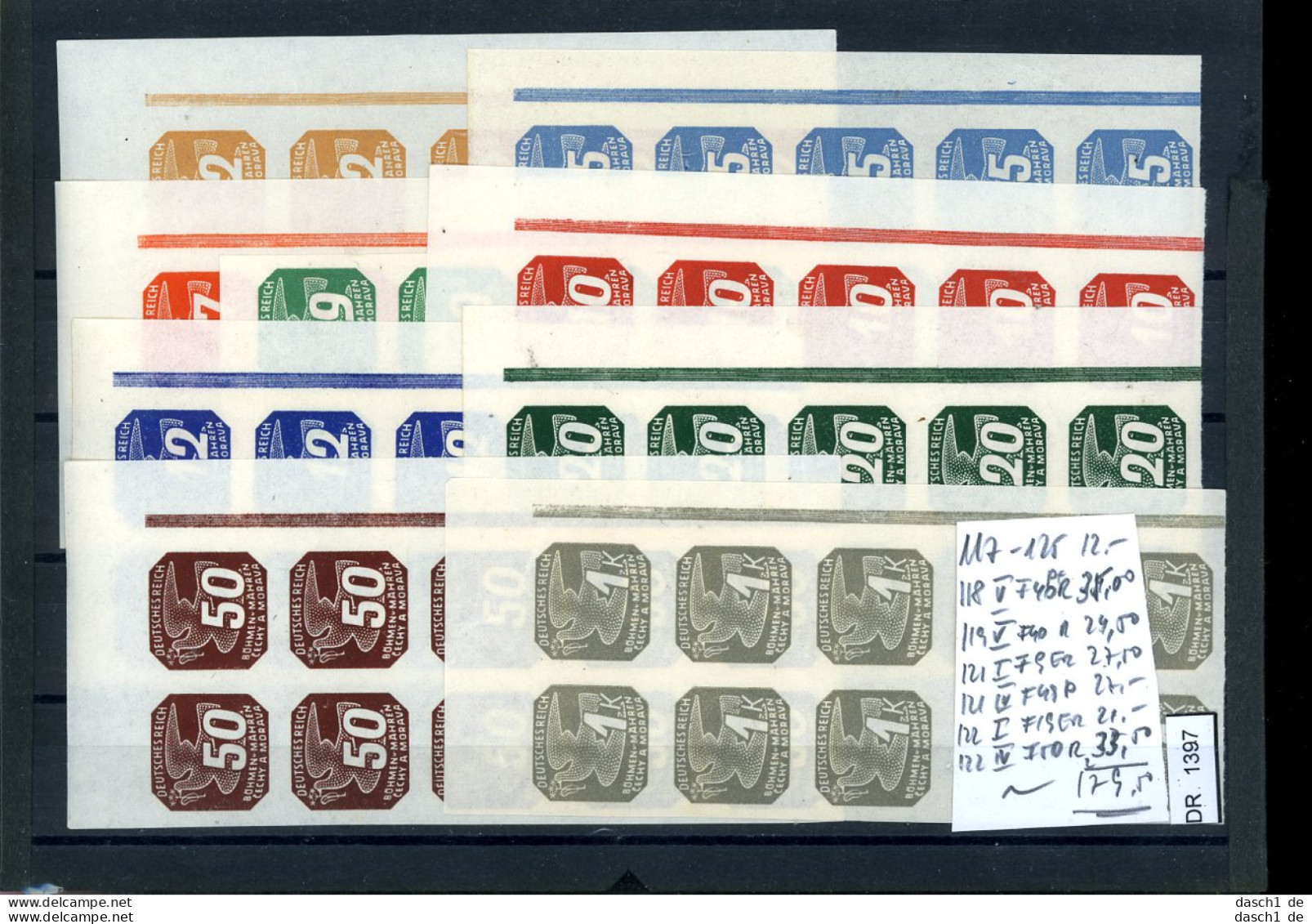 DR, Böhmen Und Mähren, Xx, 117-125 Im Zehnerblock Rechts Oben Mit 6 Plattenfehler - Unused Stamps