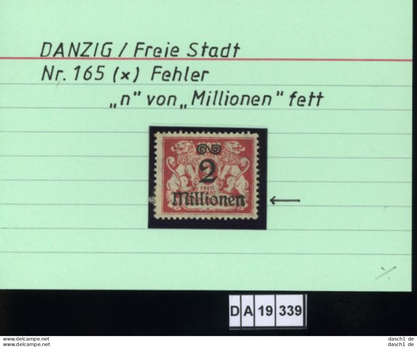Deutsches Reich,  Danzig , 165 , PLF / Abart - Siehe Foto  - Postfris