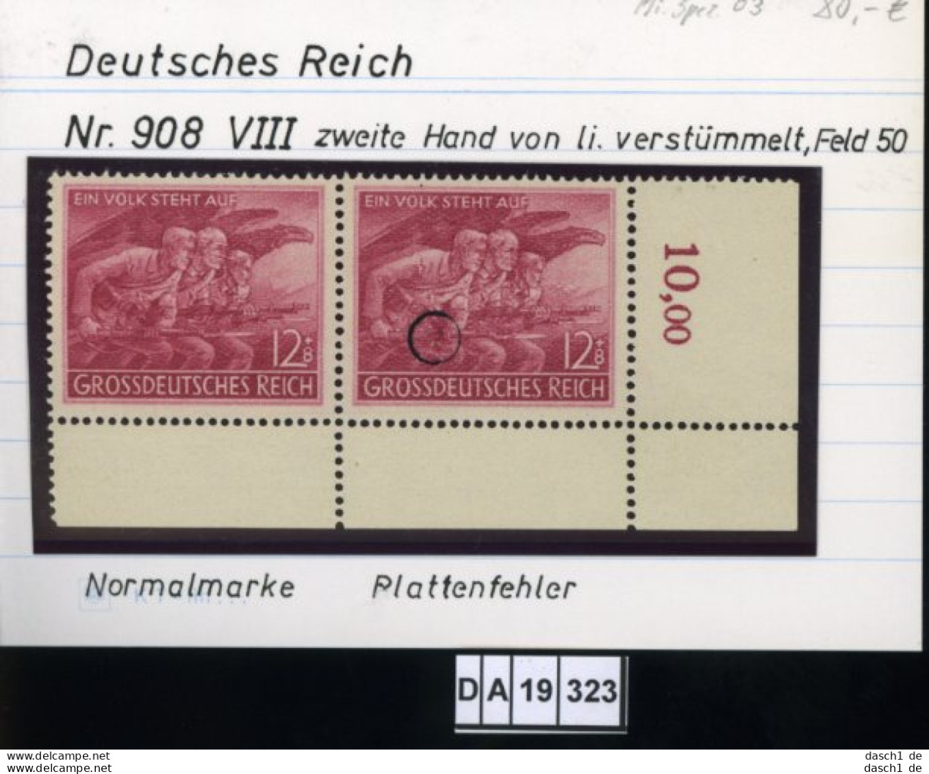 Deutsches Reich , 908 VIII , PLF / Abart - Siehe Foto  - Varietà & Curiosità