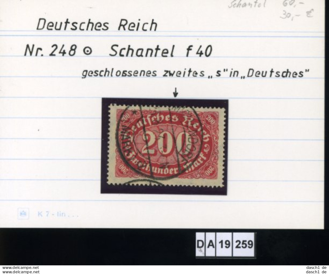 Deutsches Reich , 248 , PLF / Abart - Siehe Foto - Variétés & Curiosités