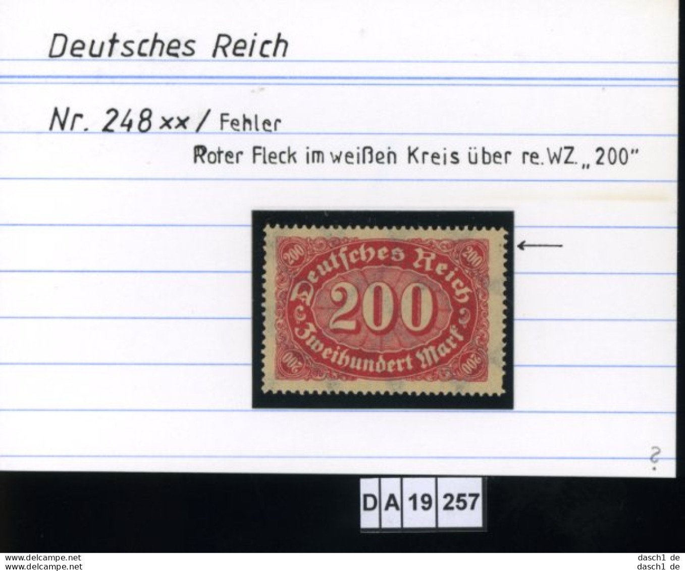 Deutsches Reich , 248 , PLF / Abart - Siehe Foto - Plaatfouten & Curiosa