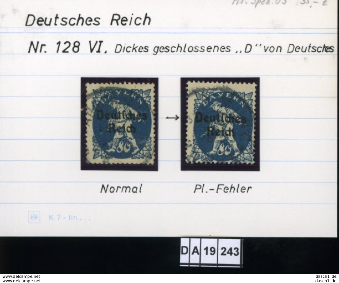 Deutsches Reich , 128 VI , PLF / Abart - Siehe Foto - Plaatfouten & Curiosa