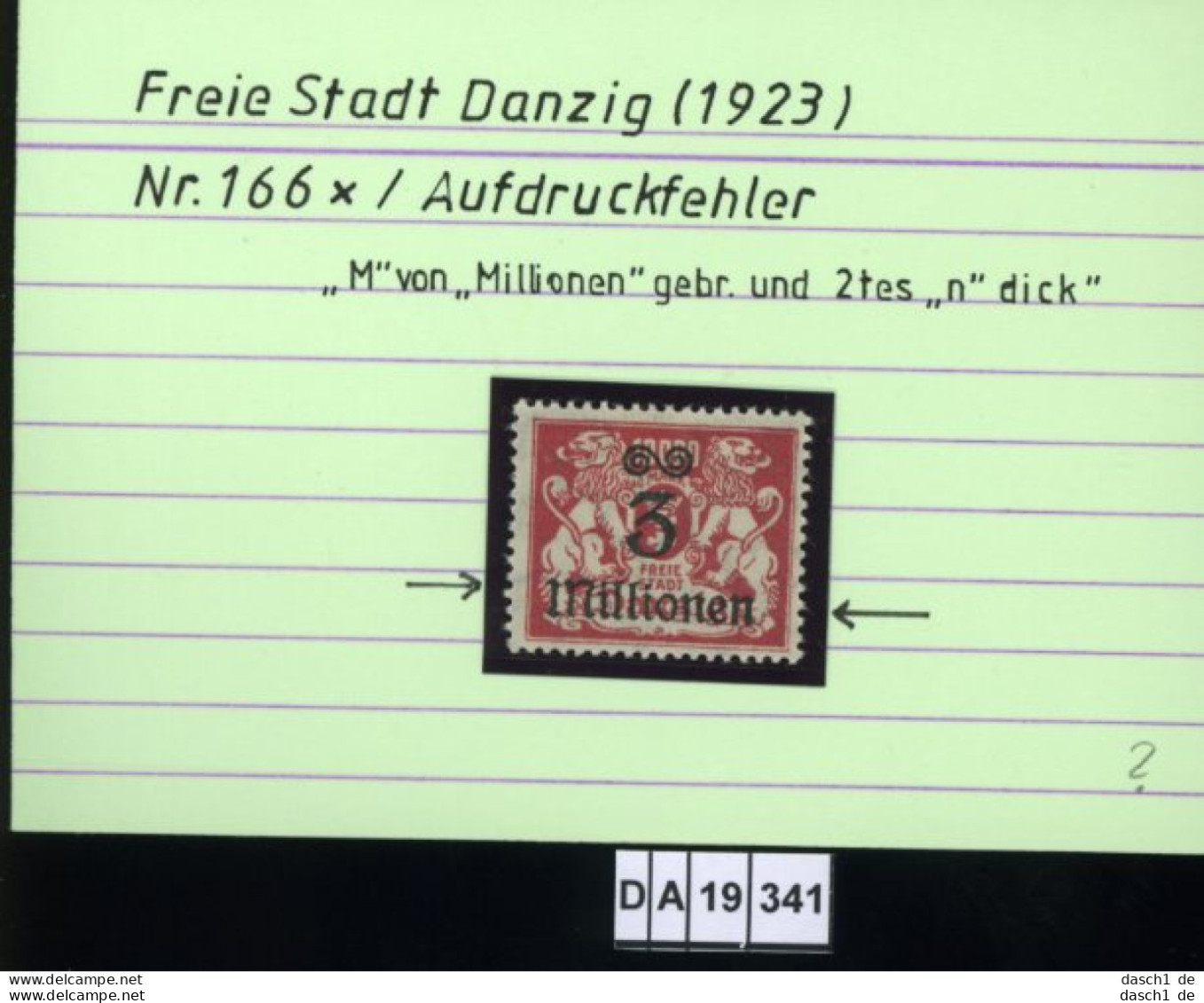 Deutsches Reich,  Danzig , 166 , PLF / Abart - Siehe Foto  - Mint