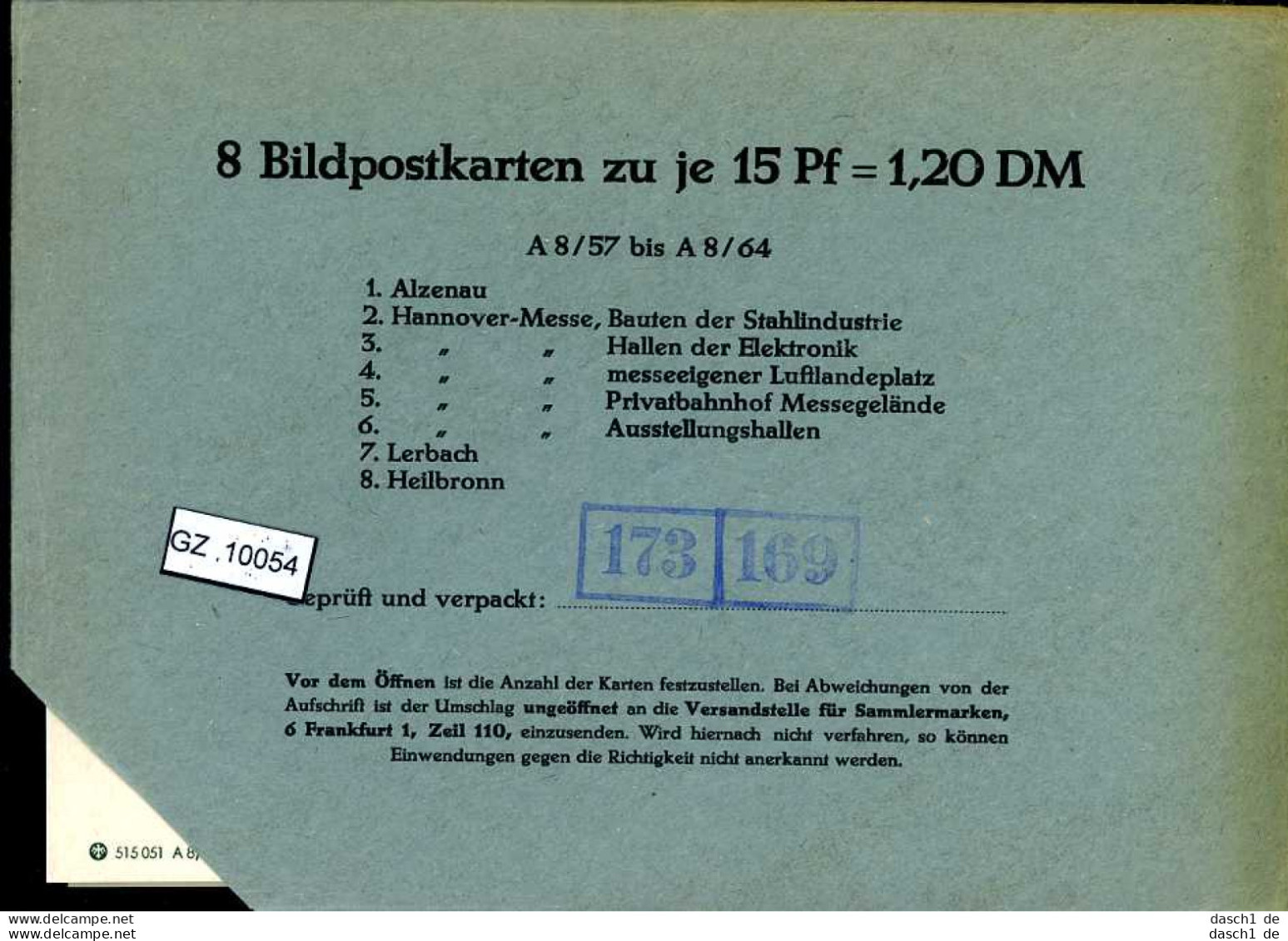 Bundesrepublik, P86, A8/57- A8/64 Mi 14,00 - Postkaarten - Ongebruikt