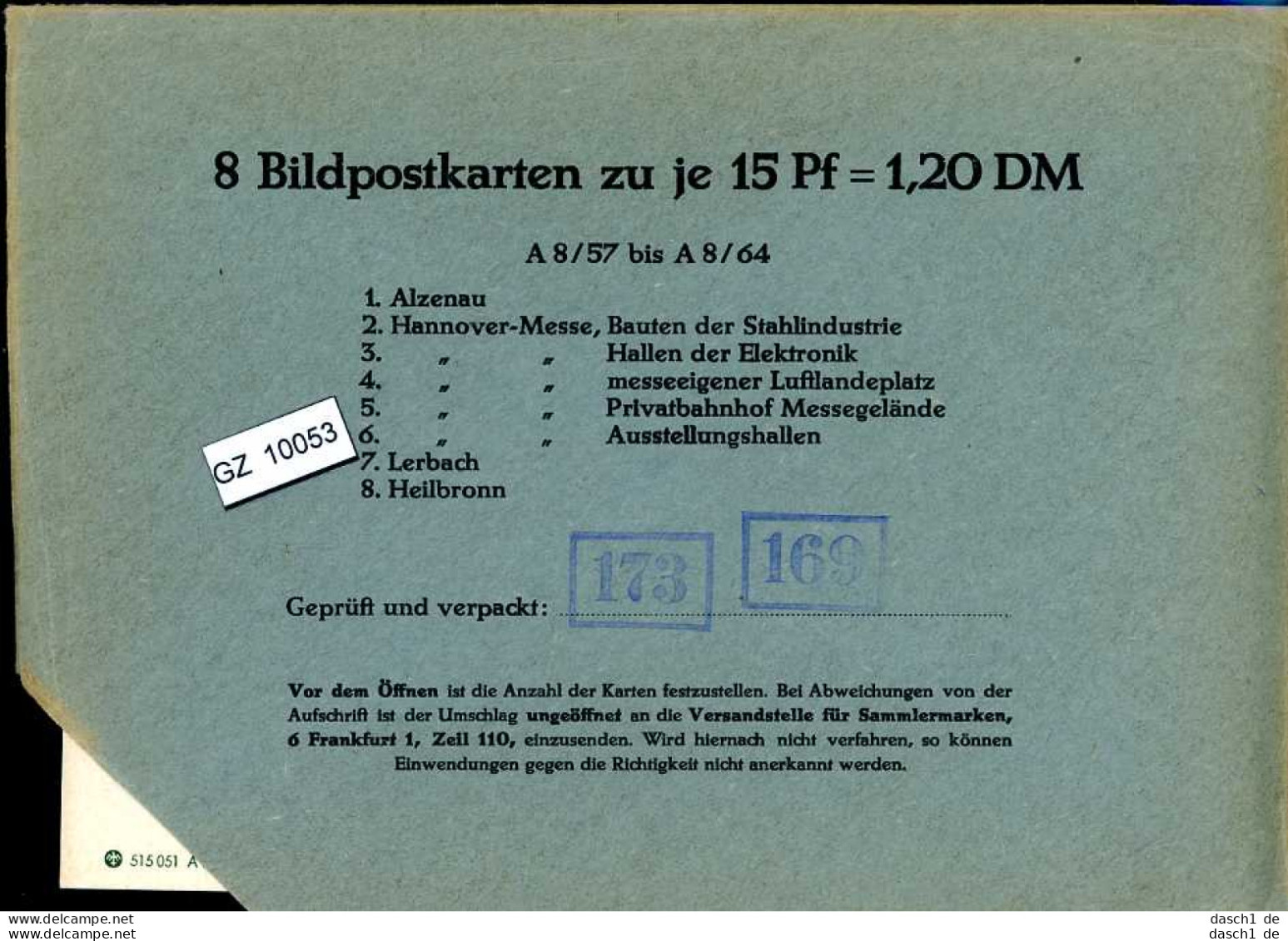 Bundesrepublik, P86, A8/57- A8/64 Mi 14,00 - Postkaarten - Ongebruikt