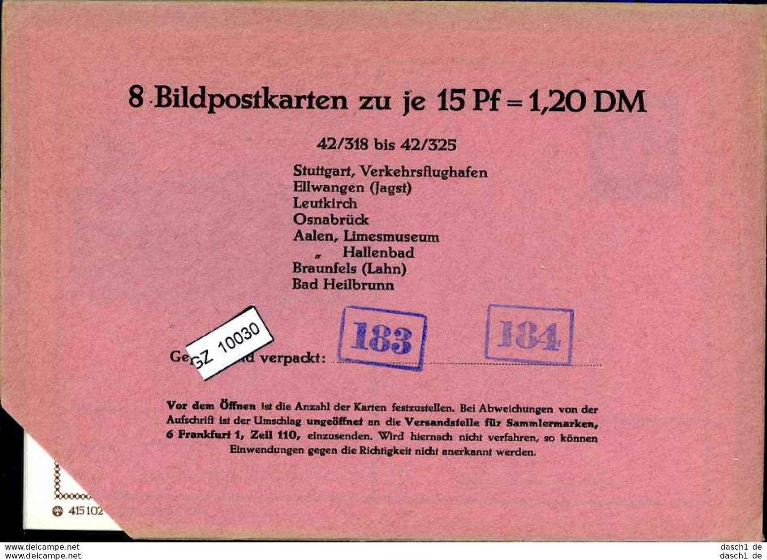 Bundesrepublik, P81, 42/318 - 42/325, Mi 12,00 - Postkaarten - Ongebruikt