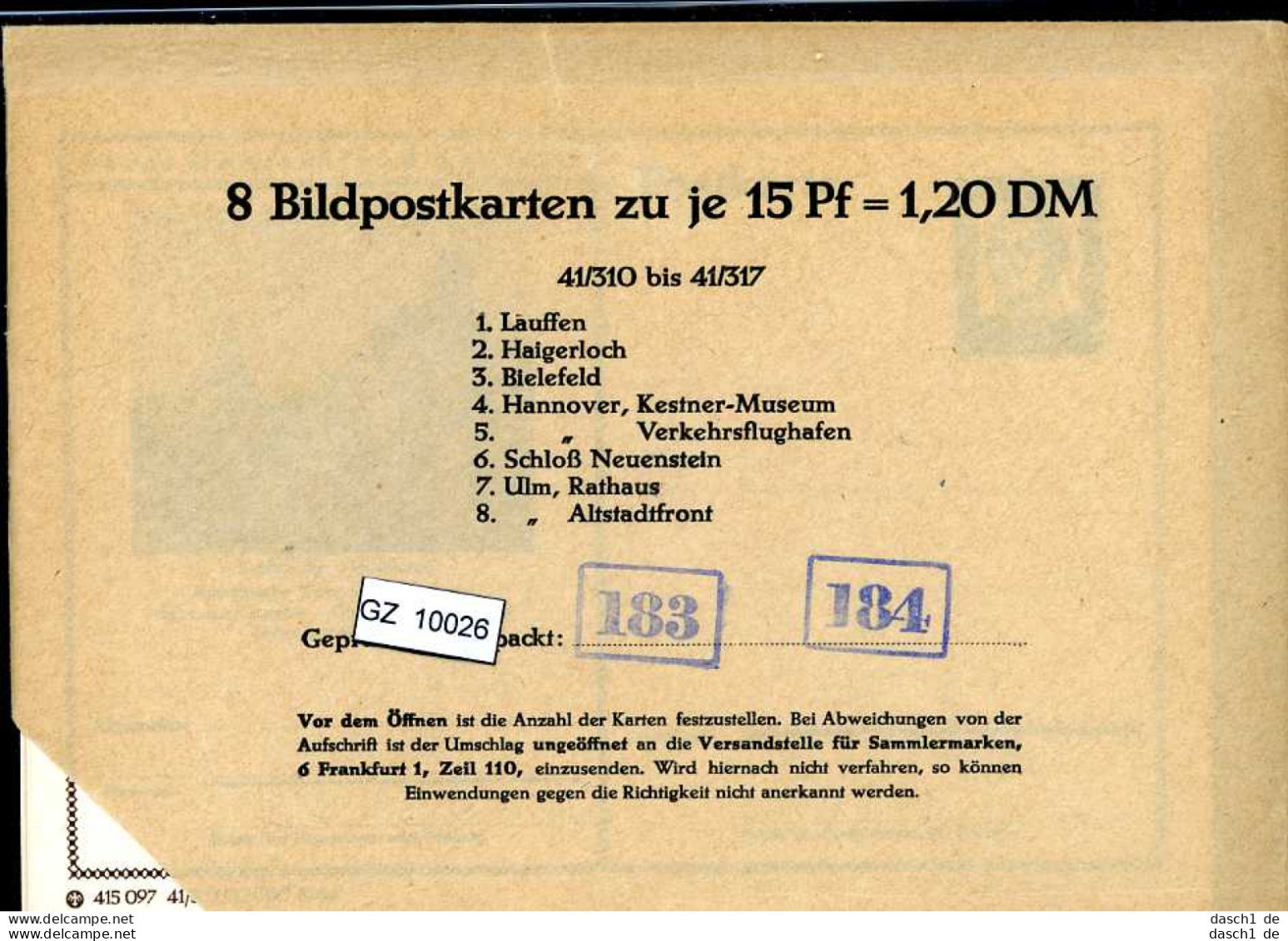 Bundesrepublik, P81, 41/310 - 41/317, Mi 12,00 - Cartes Postales - Neuves