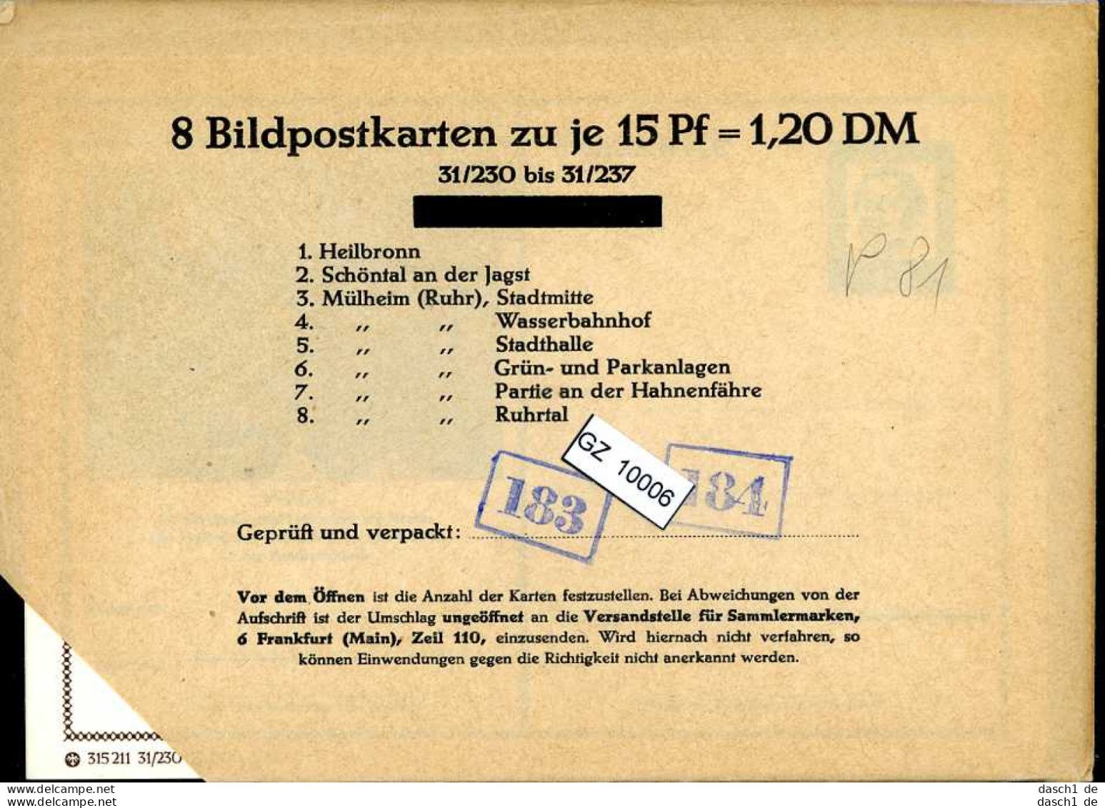 Bundesrepublik, P81, 31/230 - 31/237, Mi 12,00 - Postcards - Mint