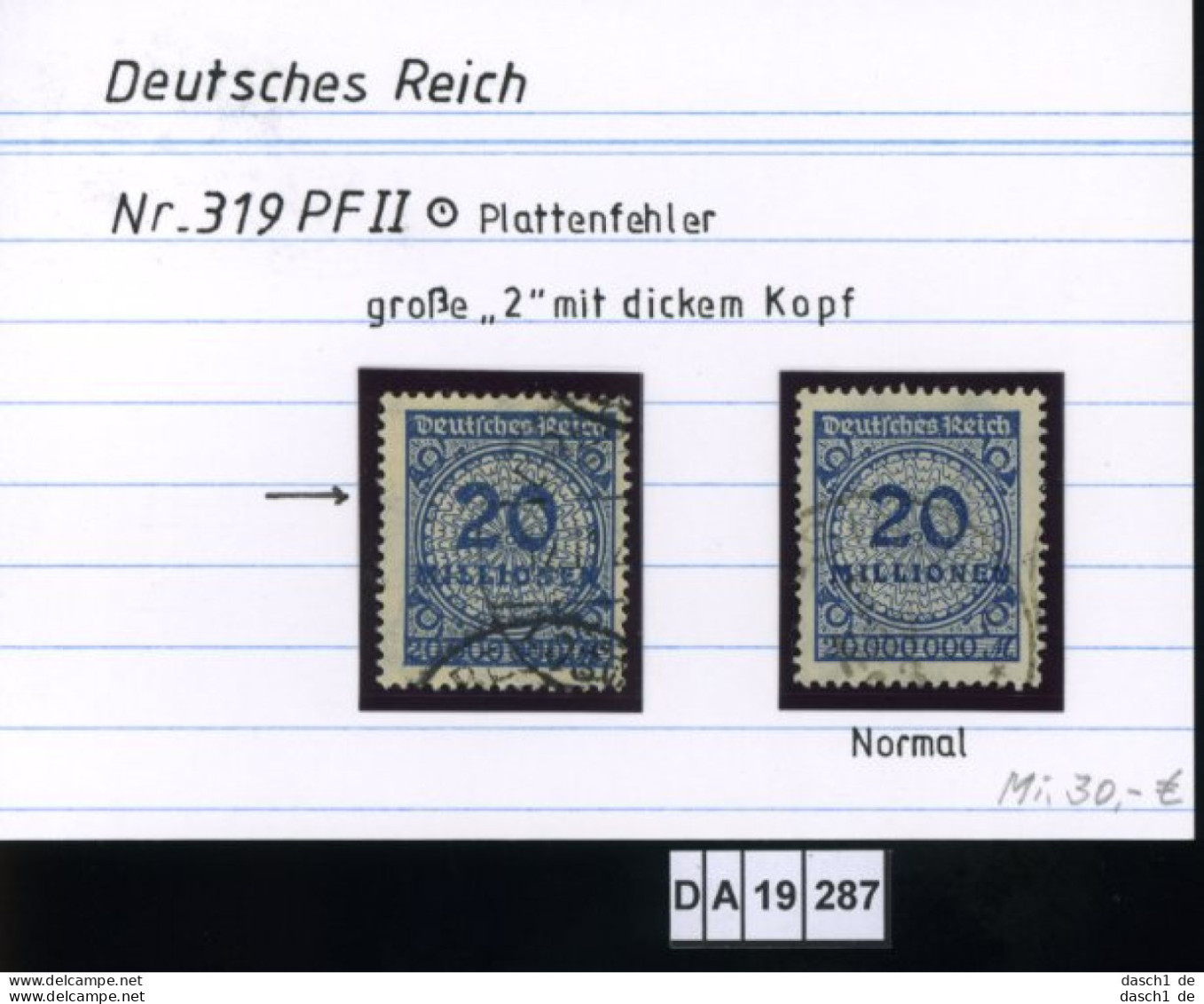 Deutsches Reich , 3 Lose U.a. 319 II , PLF / Abart - Siehe Foto - Variedades & Curiosidades