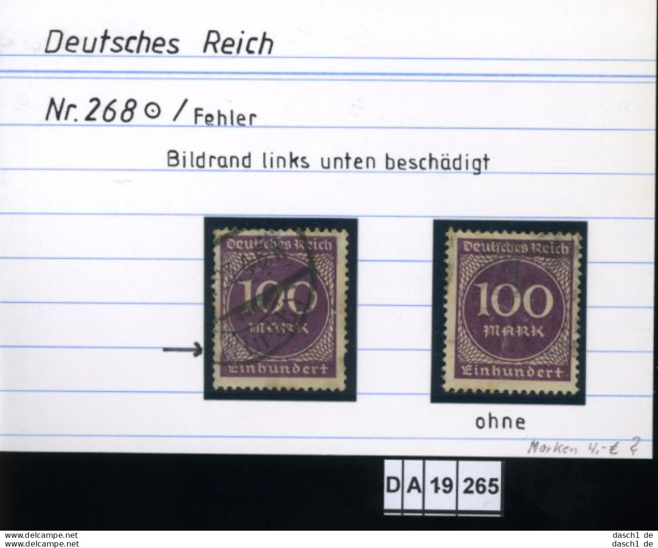 Deutsches Reich , 5 Lose U.a. 277 , PLF / Abart - Siehe Foto - Abarten & Kuriositäten