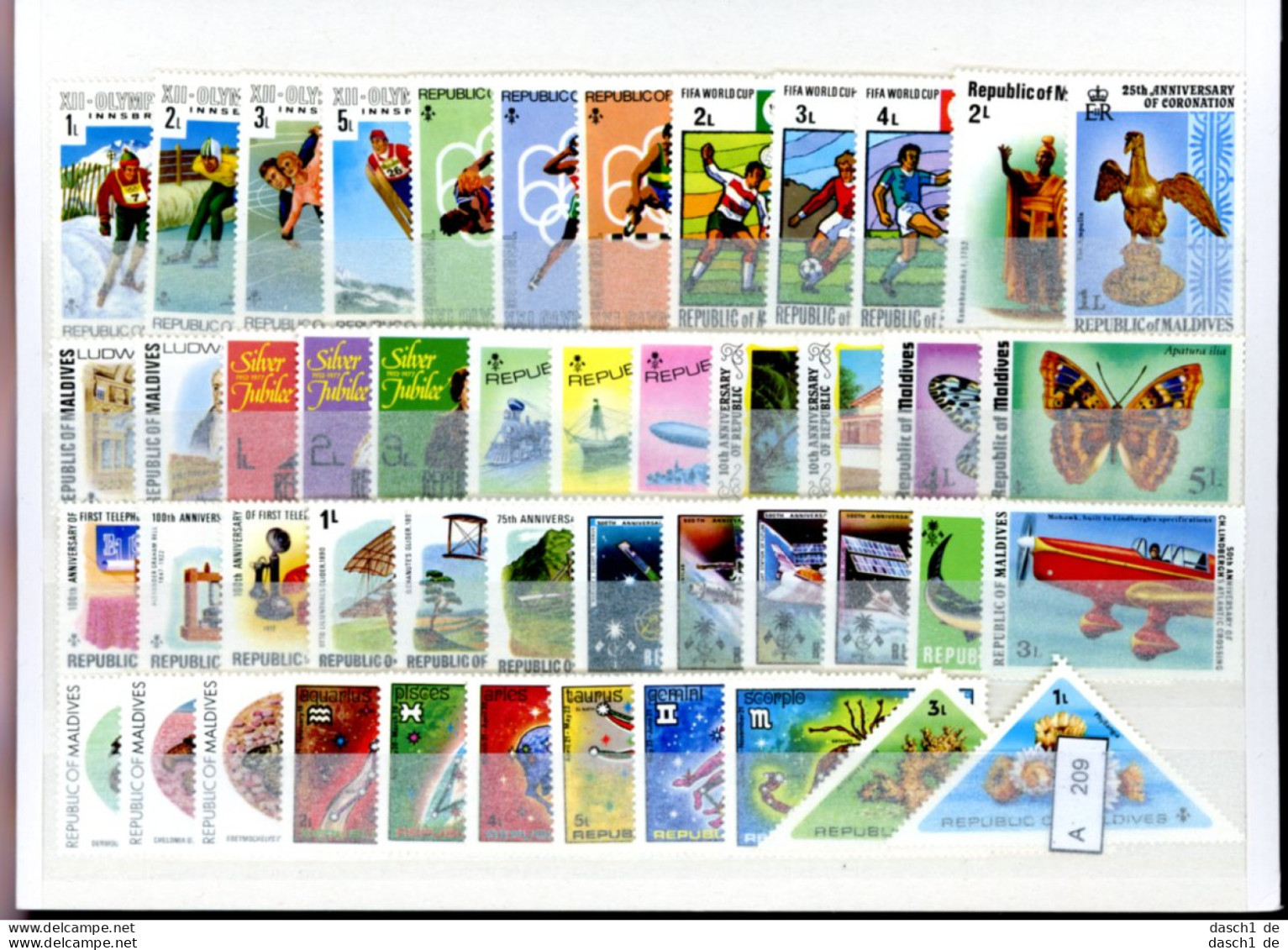 Slg. Postfrische Marken, Xx, 3 Lose Auf A5-Karten Dichtgesteckt, Schwerpunkt Motivmarken, Malediven - Maldives (1965-...)