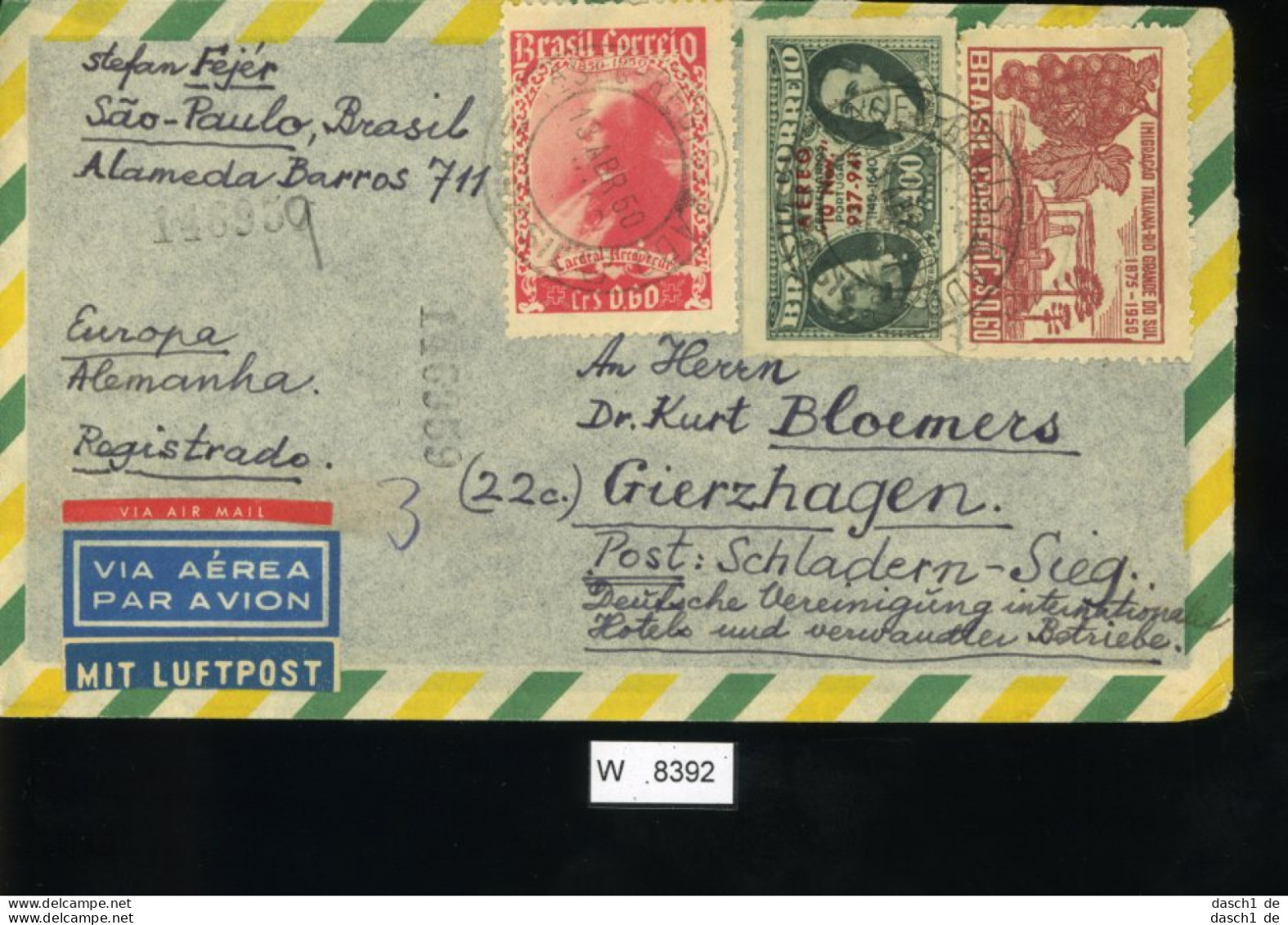 Brasilien, Luftpostbrief Von 1950 Gelaufen - Luchtpost
