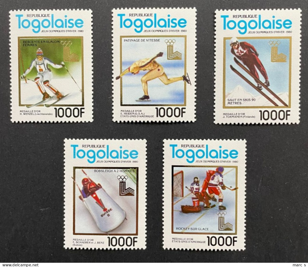 TOGO 1980 - NEUF ** / MNH - LUXE - Série Complète Mi 1508 / 1512 - YT 1011 A / E - GOLD/OR - JO LAKE PLACID - CV 110 EUR - Togo (1960-...)