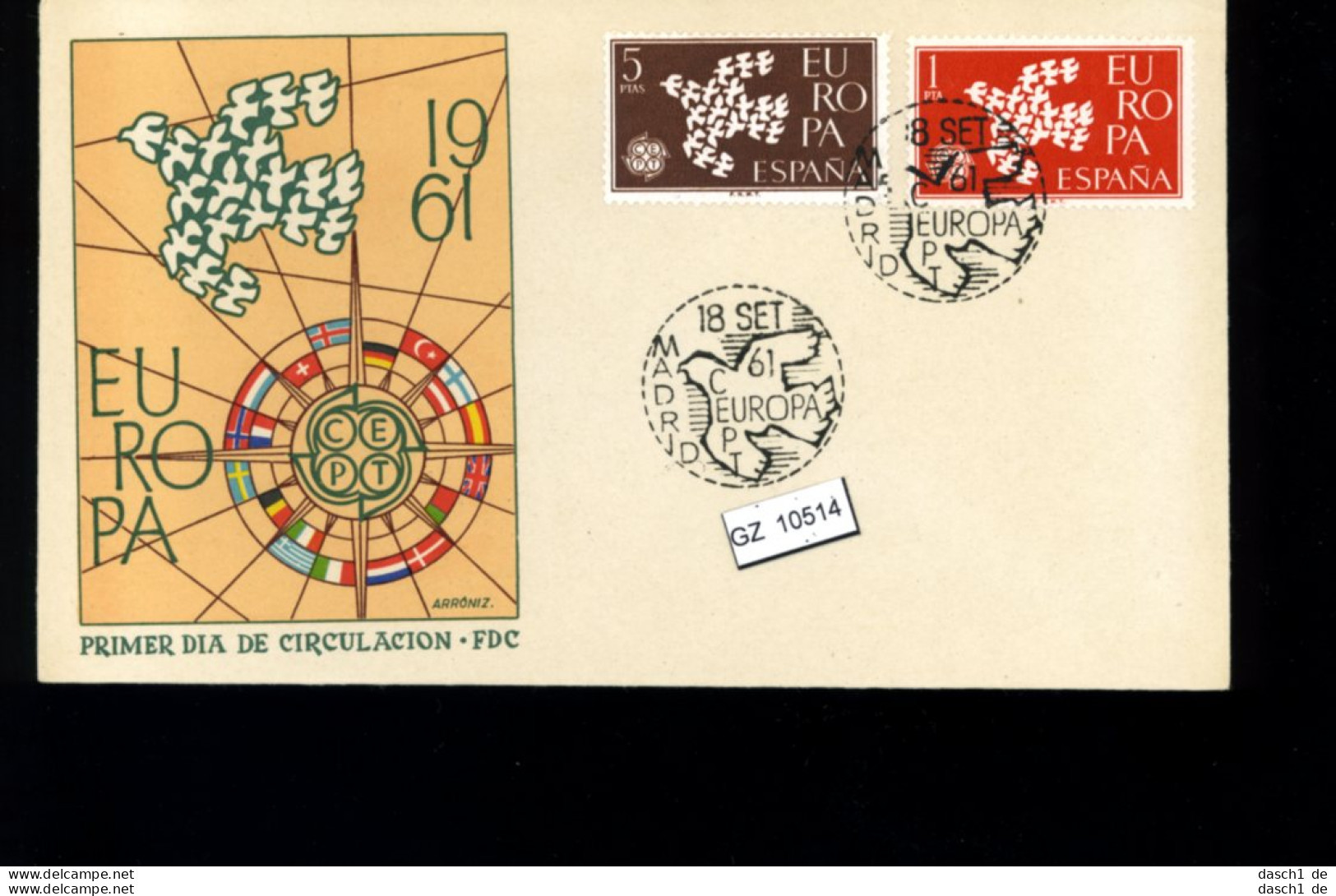 Spanien, 14 Lose u.a. FDC Europa CEPT 1961