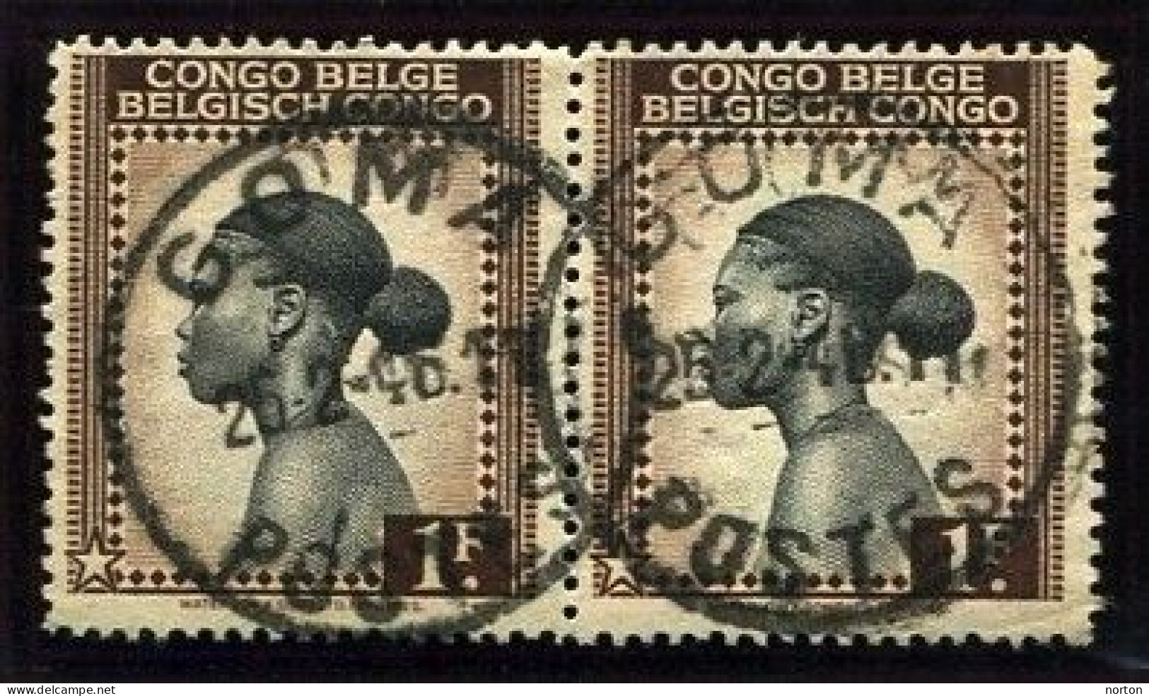 Congo Goma Oblit. Keach 7C1 Sur C.O.B. 257 ( Paire ) Le 25/02/1946 - Usados