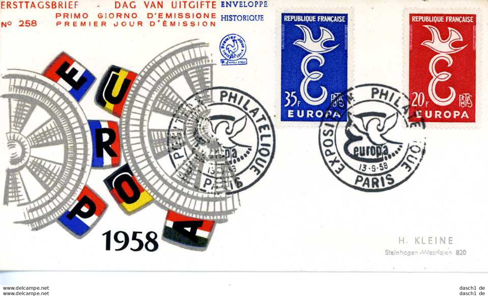 Europa, CEPT, 1958, FDC und Sonderbelege, 9 Briefe