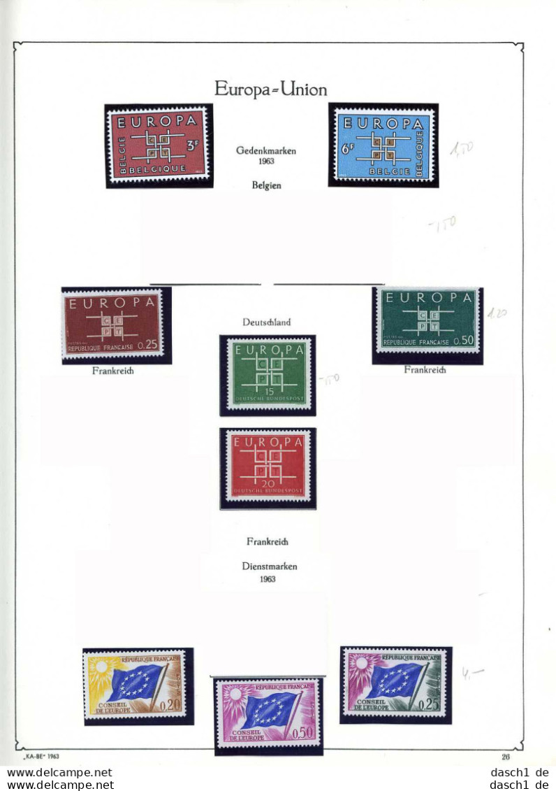 Europa, CEPT, xx, 1963, o, Das Los umfaßt nur die dargestellten Ausgaben die in diesem Los angeboten werden, nahezu komp