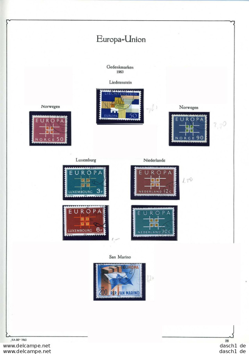 Europa, CEPT, xx, 1963, o, Das Los umfaßt nur die dargestellten Ausgaben die in diesem Los angeboten werden, nahezu komp