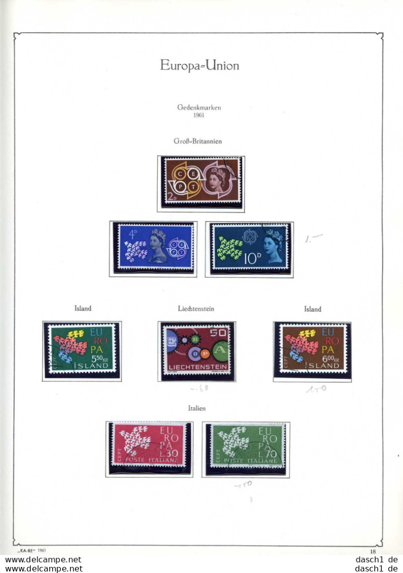 Europa, CEPT, xx, o, 1961, Das Los umfaßt nur die dargestellten Ausgaben die in diesem Los angeboten werden, nahezu komp