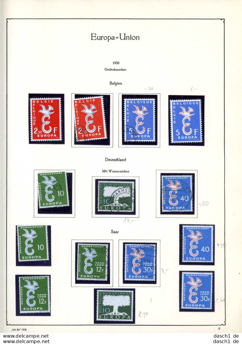 Europa, CEPT, 1958, xx, Das Los umfaßt nur die dargestellten Ausgaben die in diesem Los angeboten werden, nahezu komplet