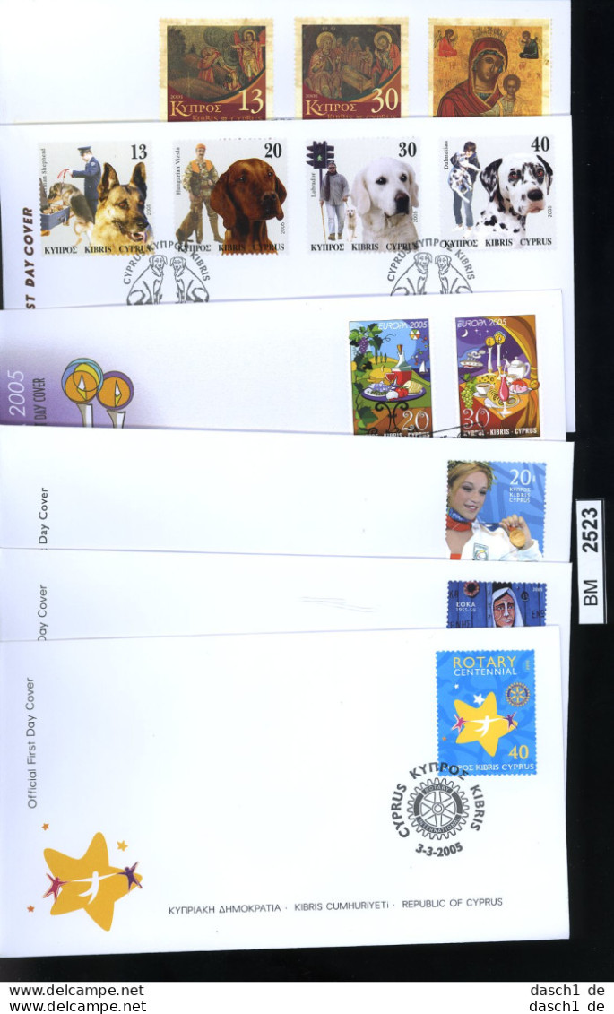 BM2523, Zypern. O, 2005, 6 FDC, 1053-1064 Komplett - Lettres & Documents