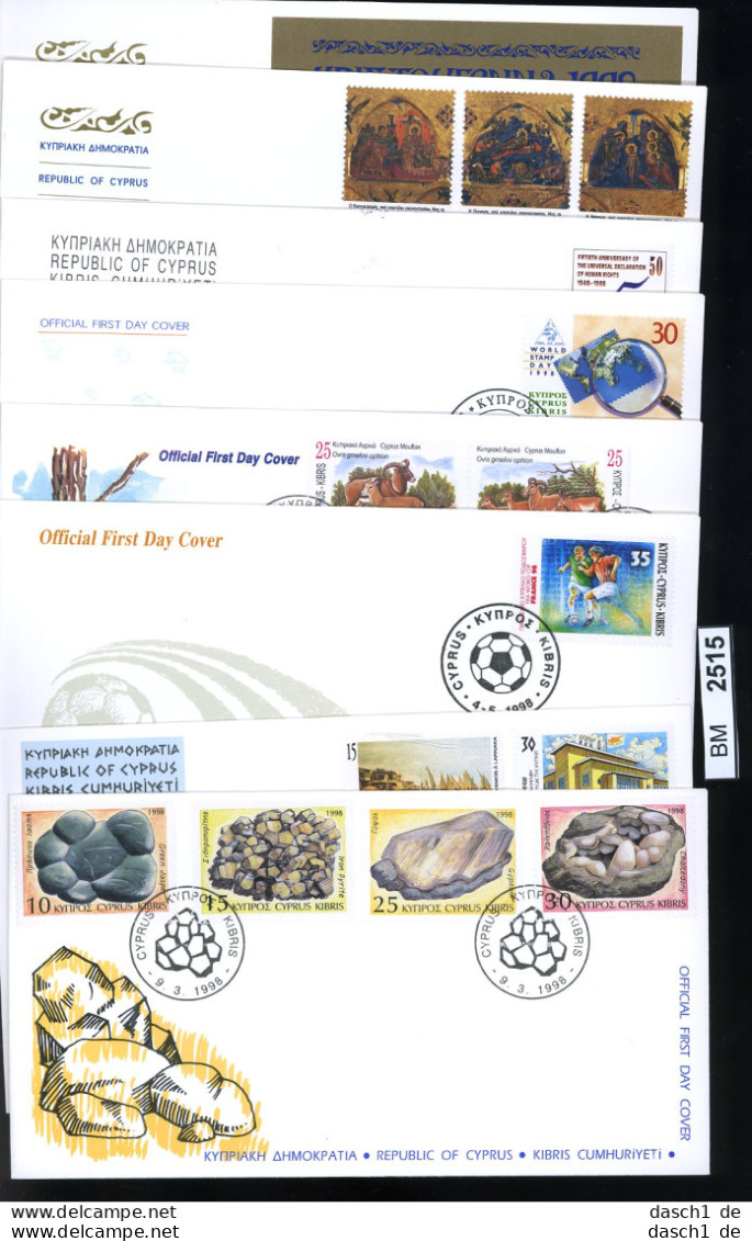 BM2515, Zypern. O, 1998, 8 FDC, 907-Block 19 Komplett  - Covers & Documents