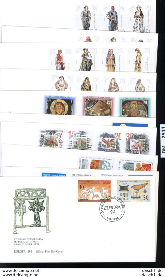 BM2511, Zypern. O, 1994, 10 FDC, 819-848 Komplett - Covers & Documents