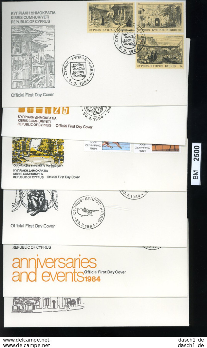 BM2500, Zypern. O, 1984, 6 FDC, Ex. 608-625 - Briefe U. Dokumente