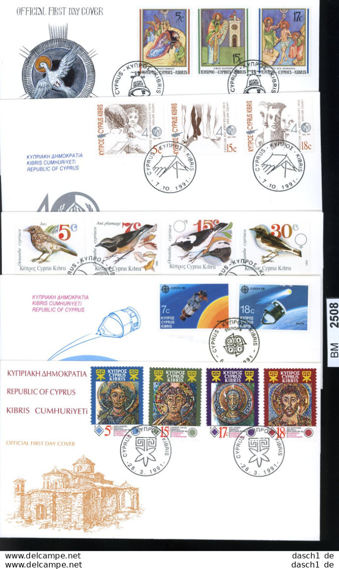 BM2508, Zypern. O, 1991, 5 FDC, 767-782 Komplett - Lettres & Documents