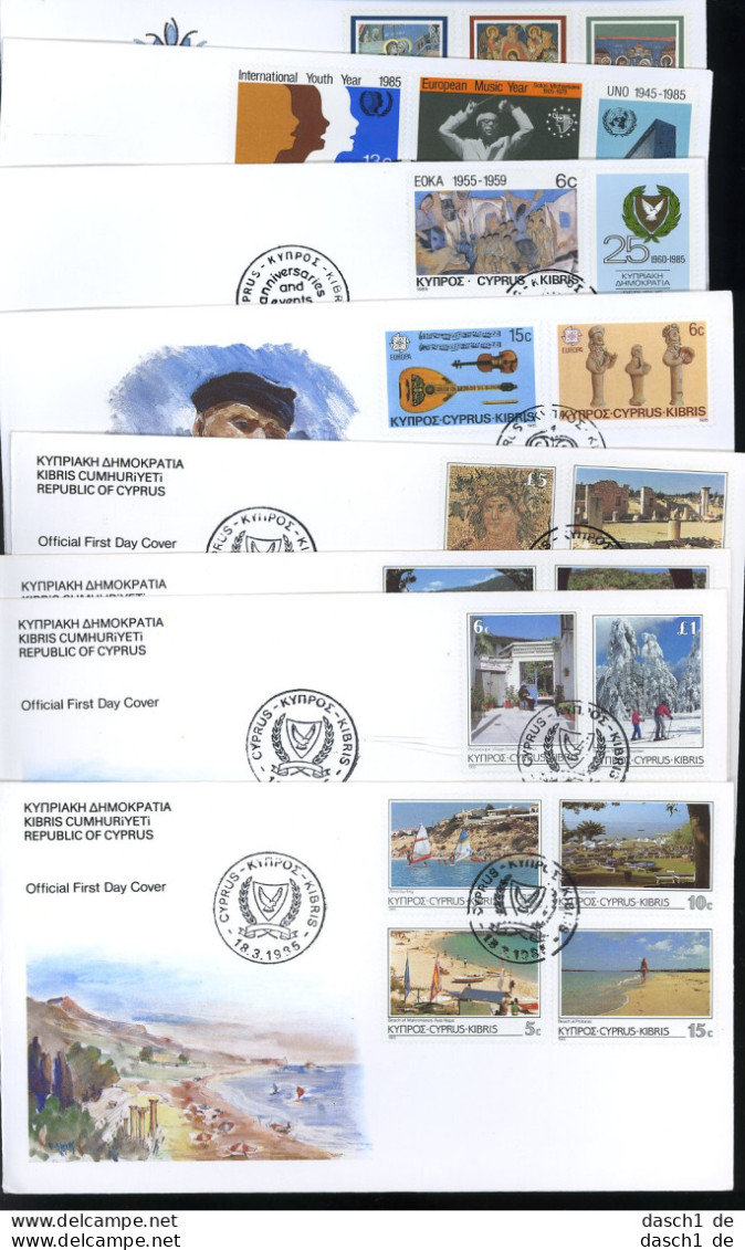 BM2502, Zypern. O, 1985, 8 FDC, 626-650 Komplett - Lettres & Documents
