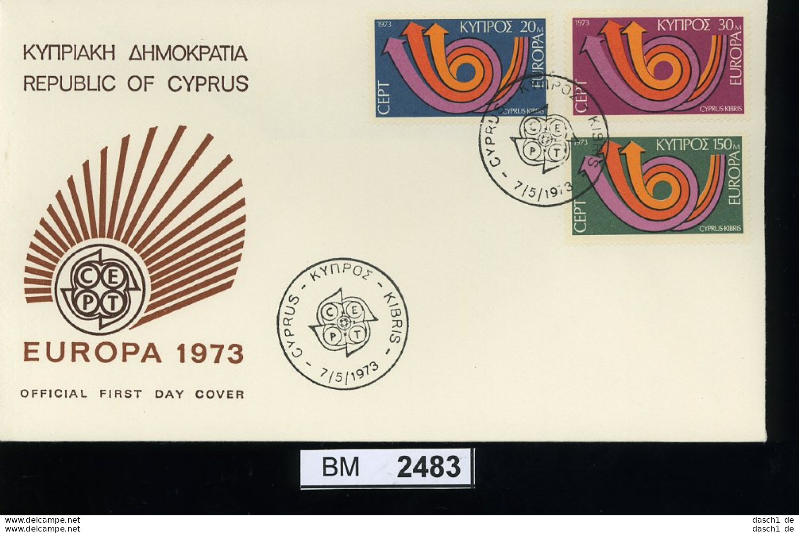 BM2483, Zypern. O, 1973, 1 FDC, 389-91 Europa CEPT - Briefe U. Dokumente