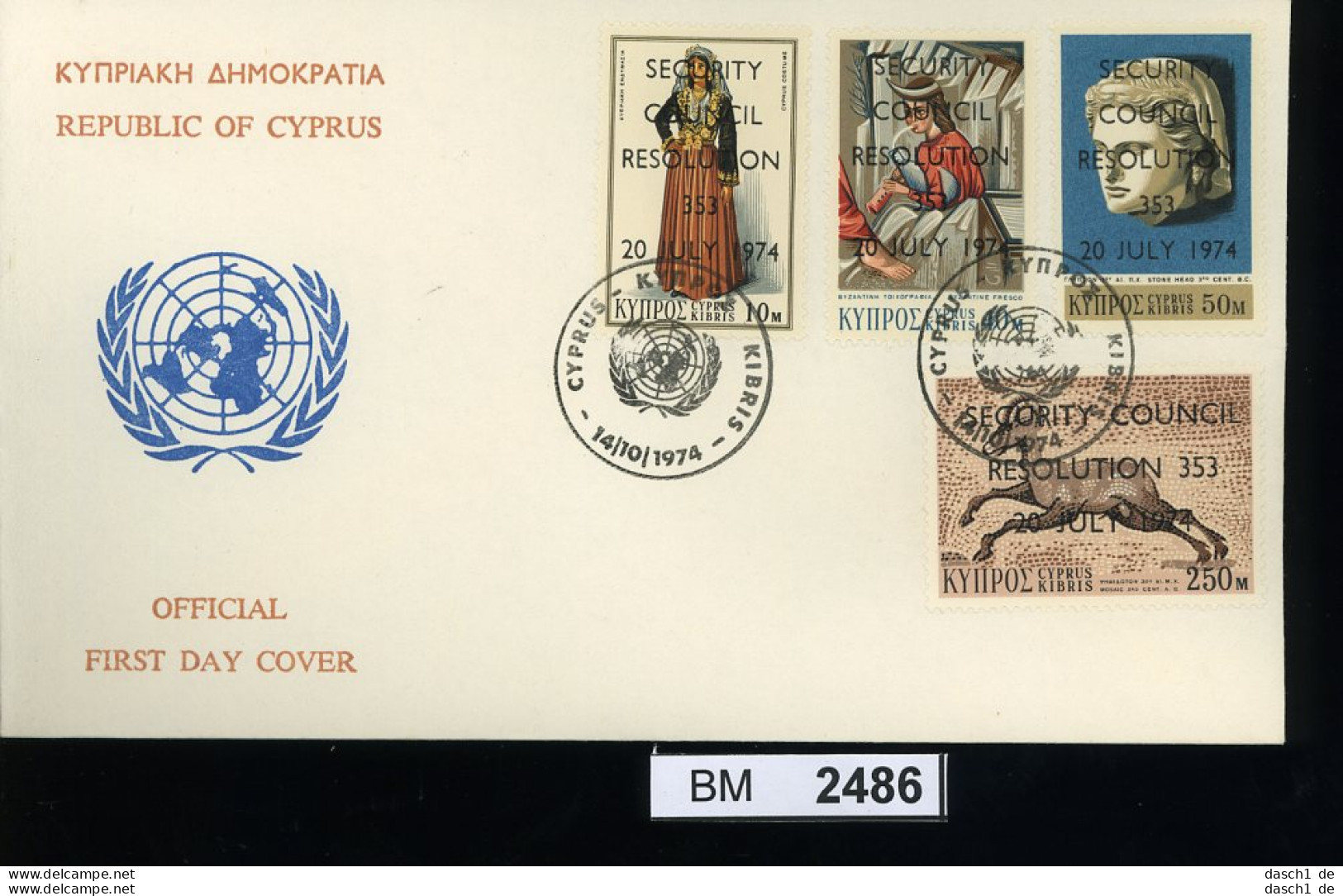 BM2486, Zypern. O, 1974, 1 FDC, 415-18 - Brieven En Documenten