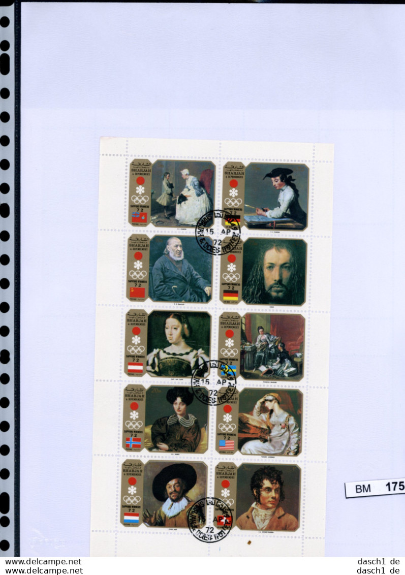 BM1750, Sharjah, O, 1972, 1012A-17A, Kplt. 10-er Zusammendruckbogen, Gemälde - Rembrandt