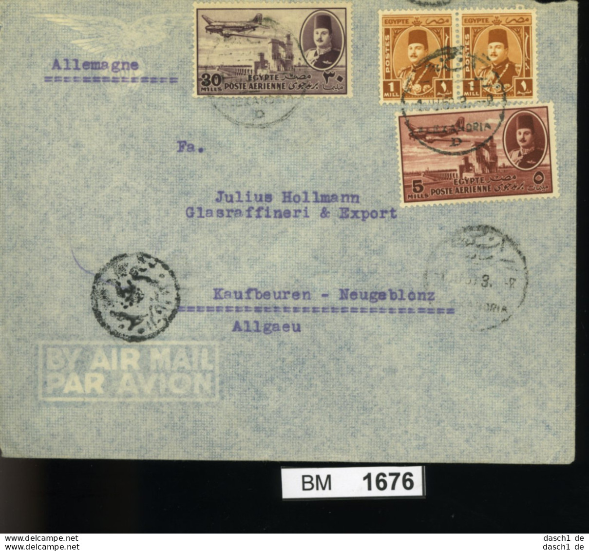 BM1676, Ägypten, O, Luftpostbrief Gelaufen, MF, 04.10.1957, Alexandria - Kaufbeuren - Briefe U. Dokumente