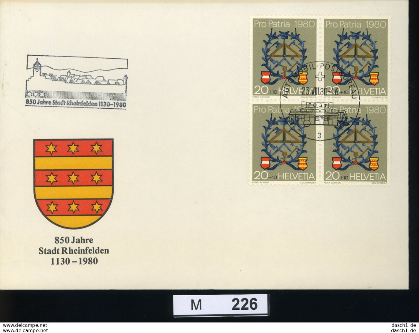 M226, Schweiz, 1980, Sonderbeleg Zu 850 Jahre Rheinfelden - Storia Postale